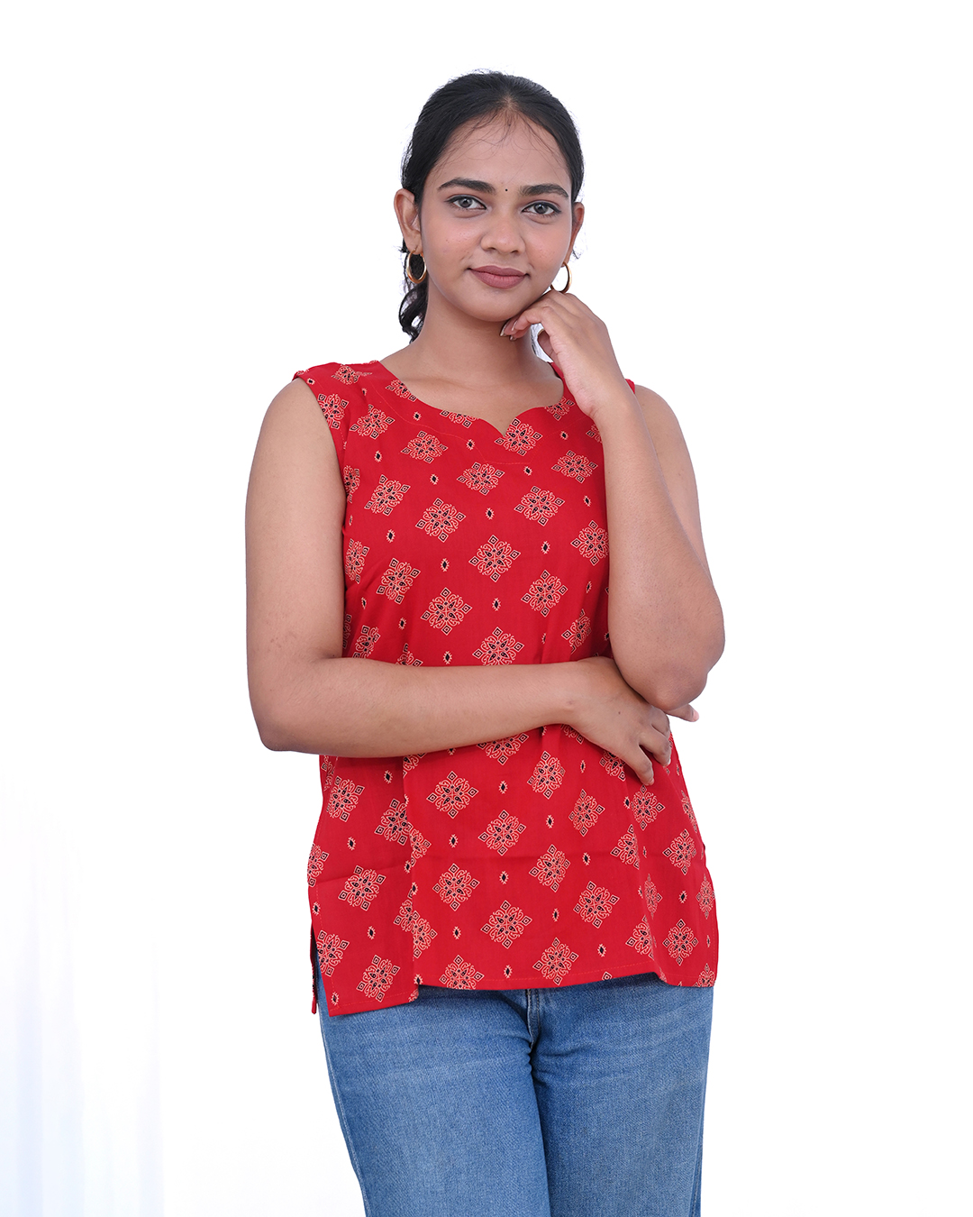 Red Printed Cotton Motifs.
