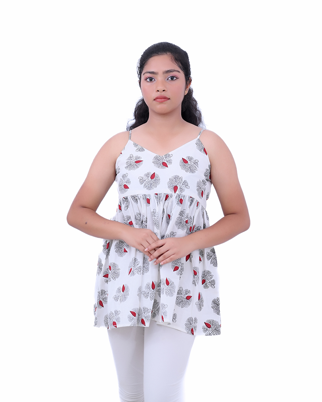 White Floral Printed  Peplum Top