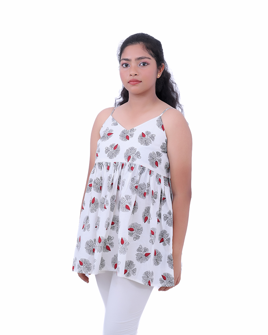 White Floral Printed  Peplum Top