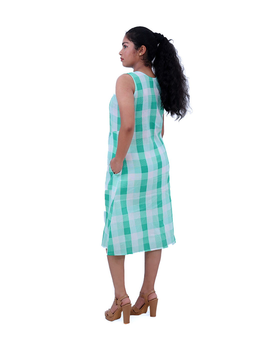 Green & White Checked Midi