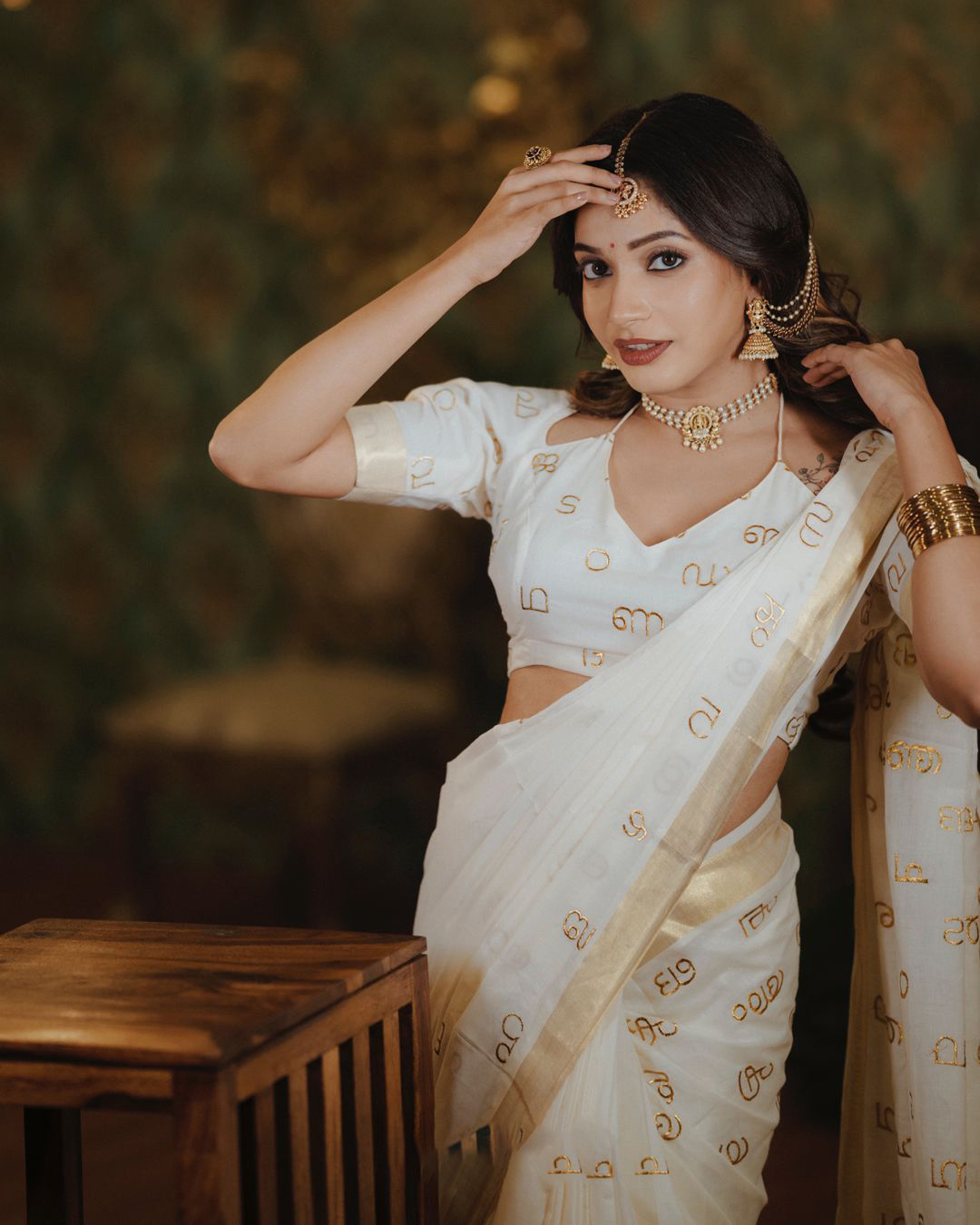 Akshara Mala Embroidered Cotton Saree