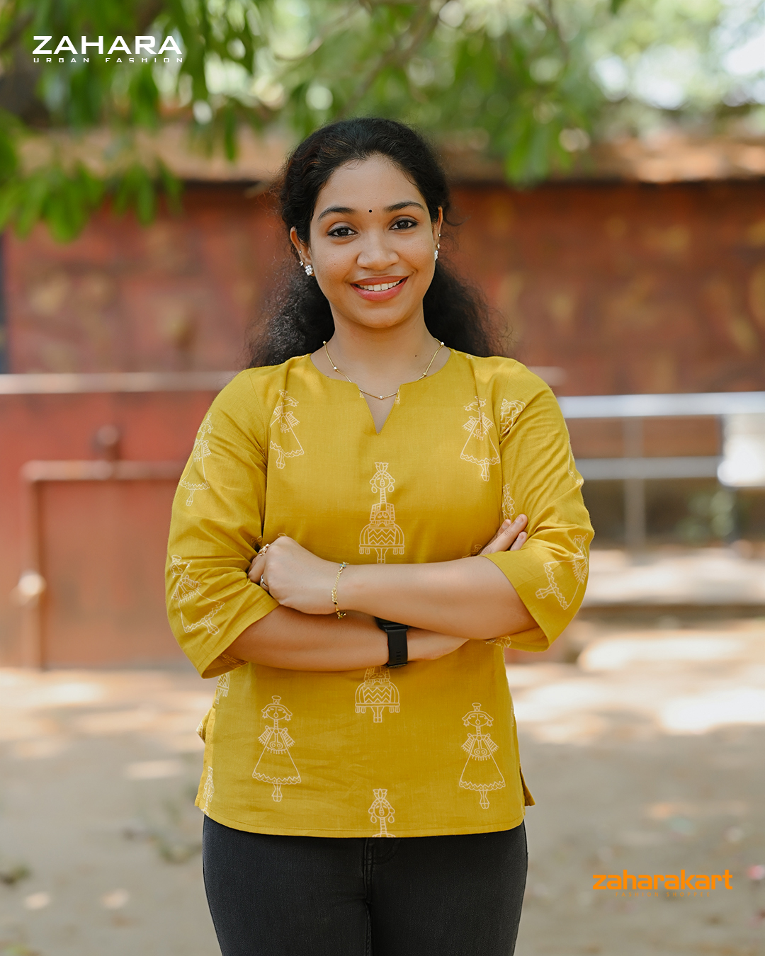 Mustard Folk Art Cotton Top