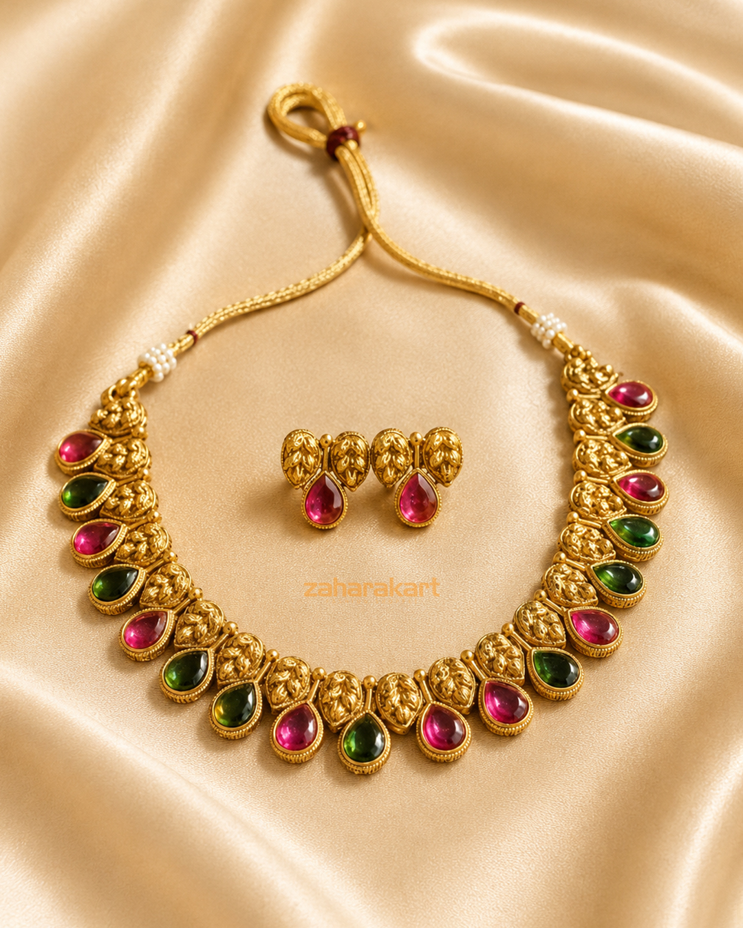 Multi-Color Matte Gold Necklace Set