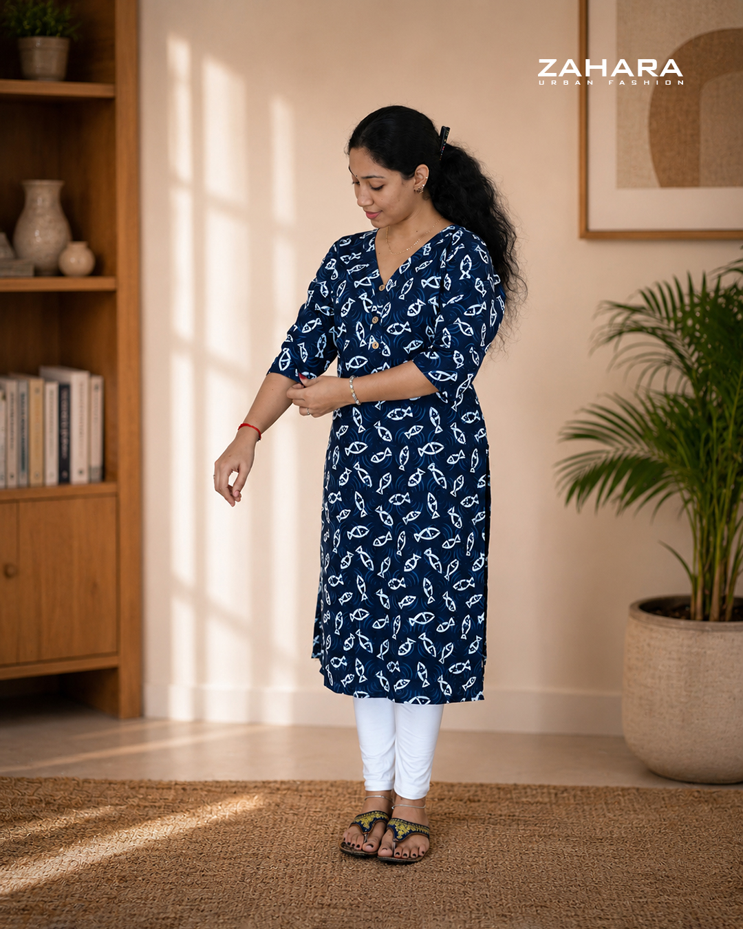 Indigo Blue Straight-Fit Cotton Kurta