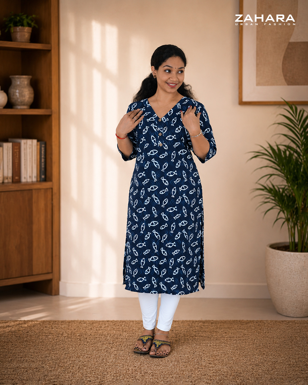 Indigo Blue Straight-Fit Cotton Kurta