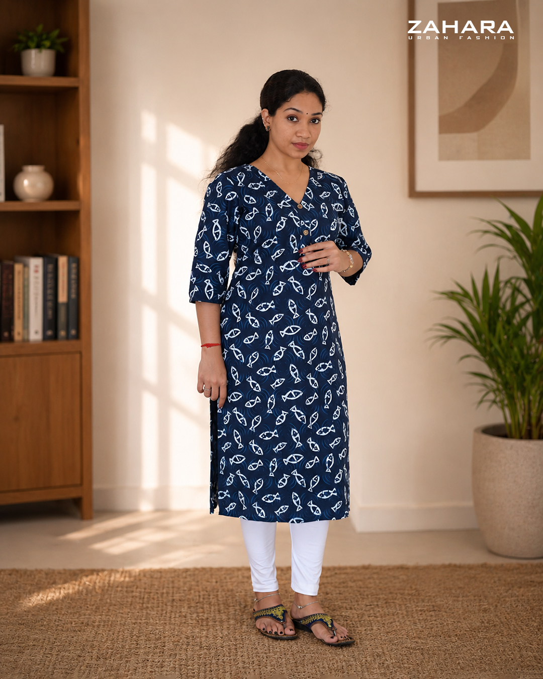 Indigo Blue Straight-Fit Cotton Kurta