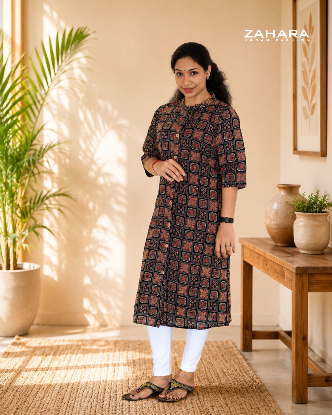 Midnight Mosaic Cotton Kurthi