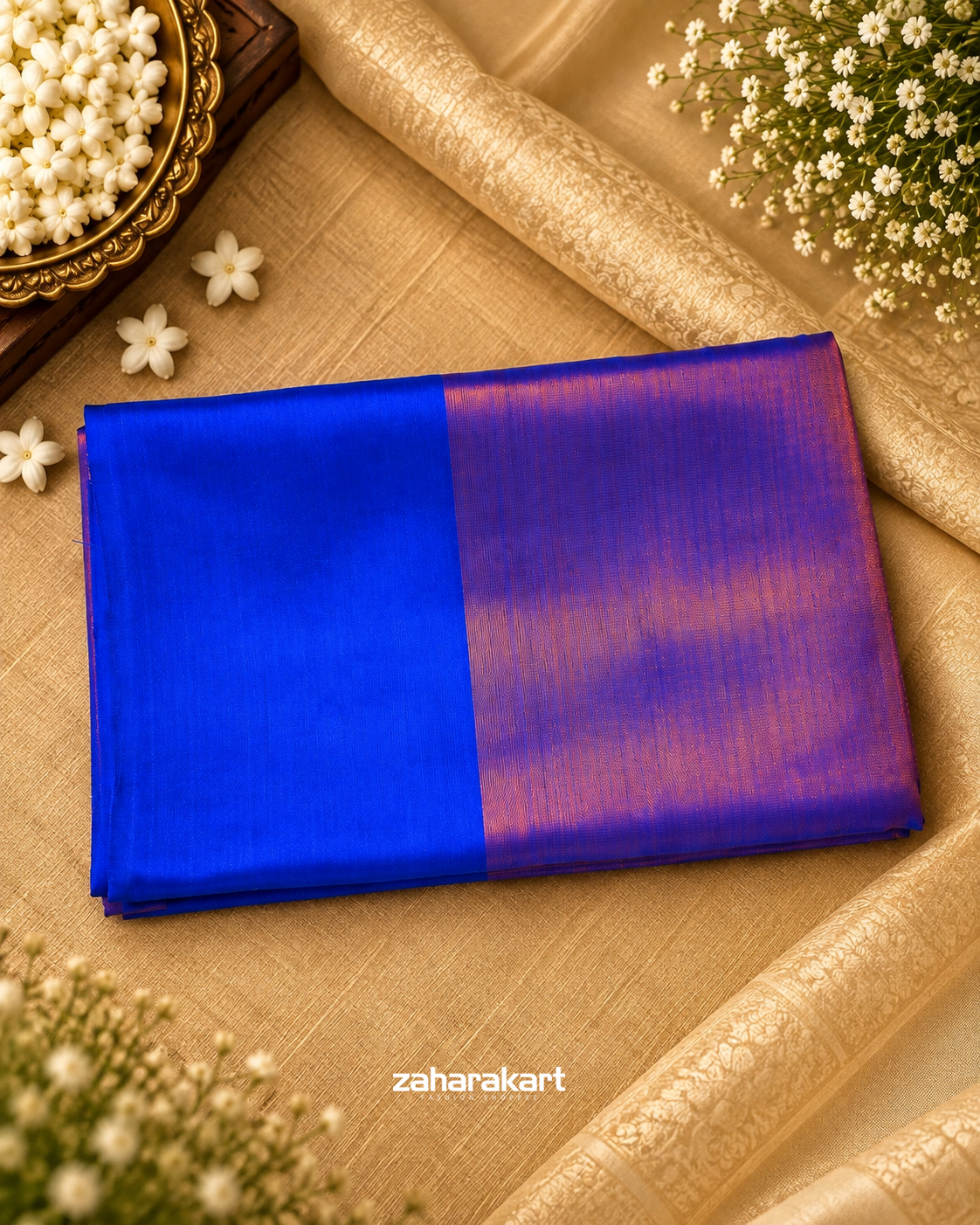 Elegant Tissue Saree – Royal Blue & Purple