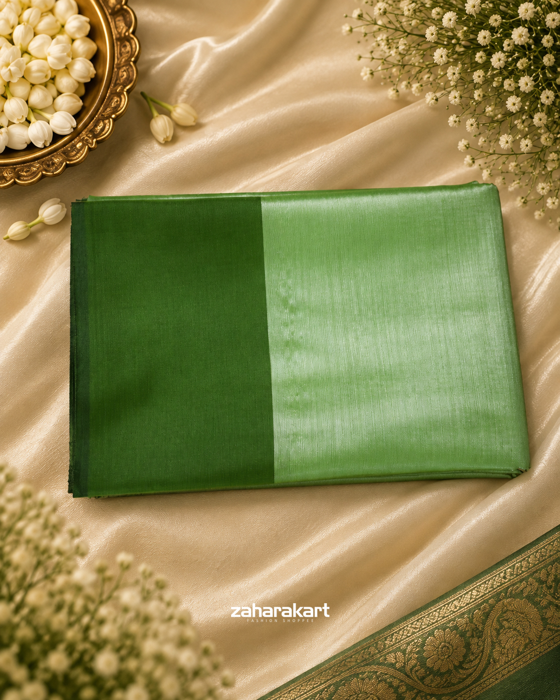 Elegant Green Tissue Saree with Rich Green Border