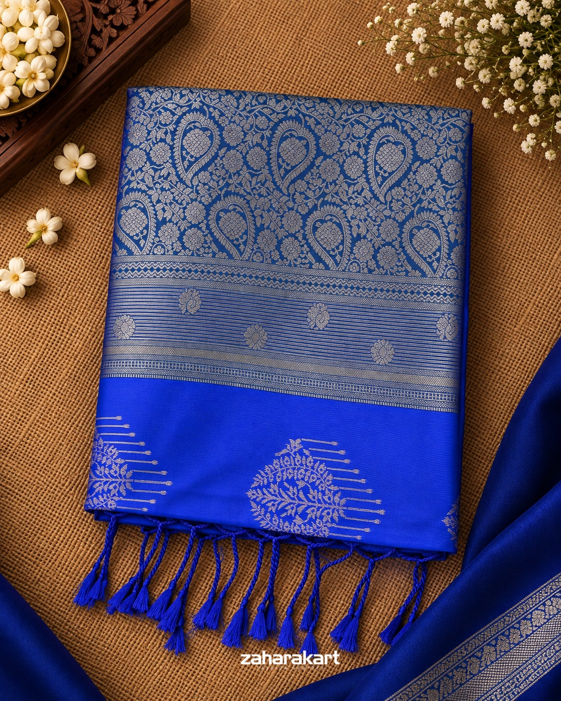 Royal blue Banarasi Semi-Silk Saree