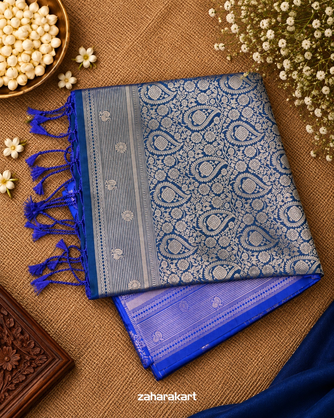 Royal blue Banarasi Semi-Silk Saree