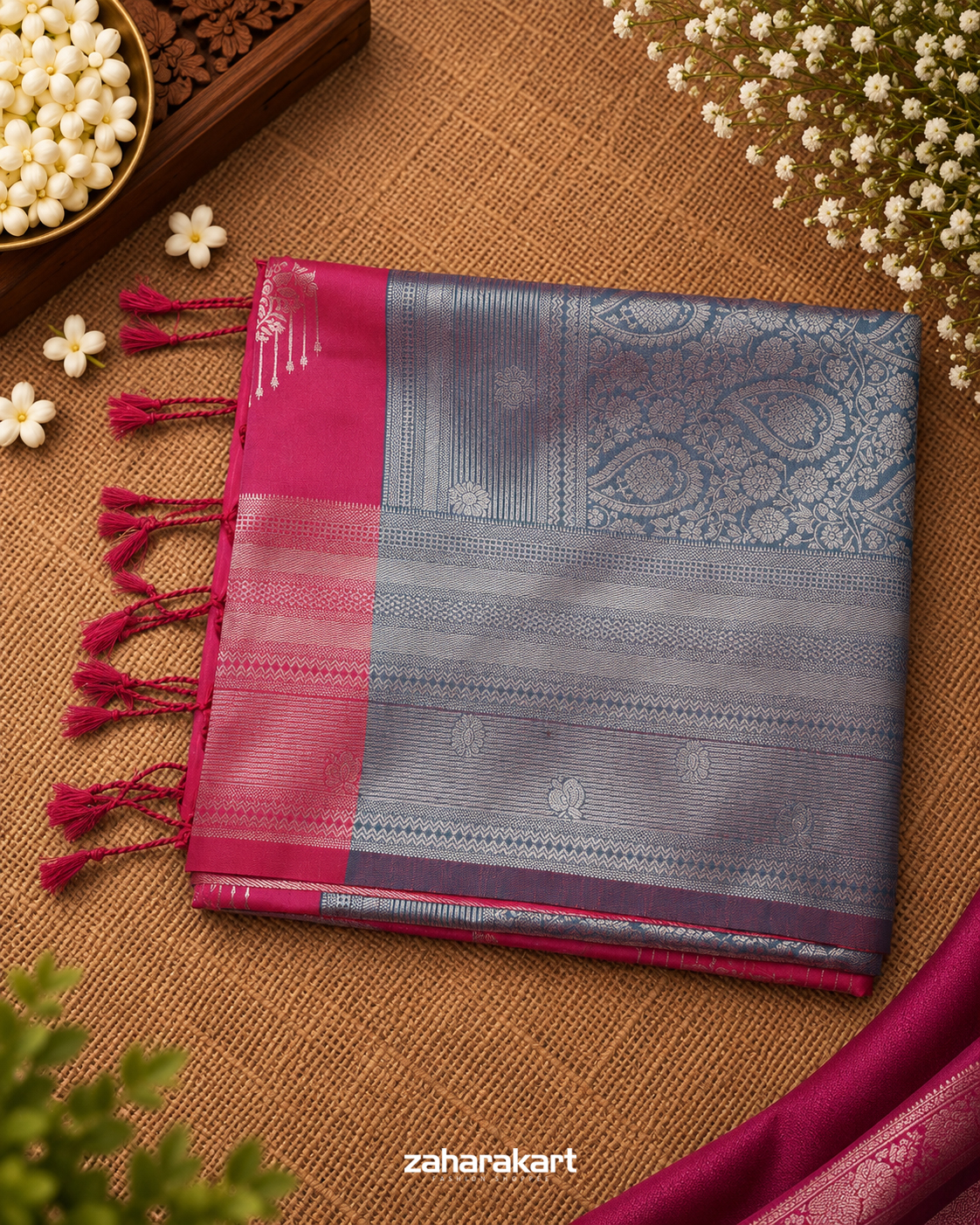 Pink Banarasi Semi-Silk Saree