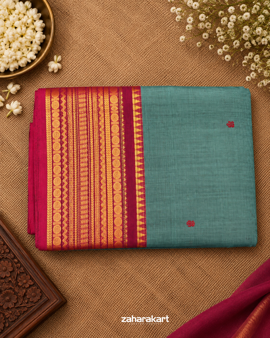 Teal Green Kanchi Cotton Saree