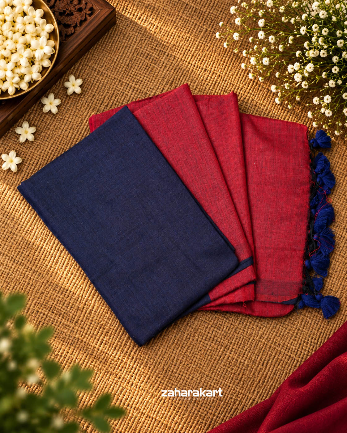 Khadi Cotton - Navy Blue & Red